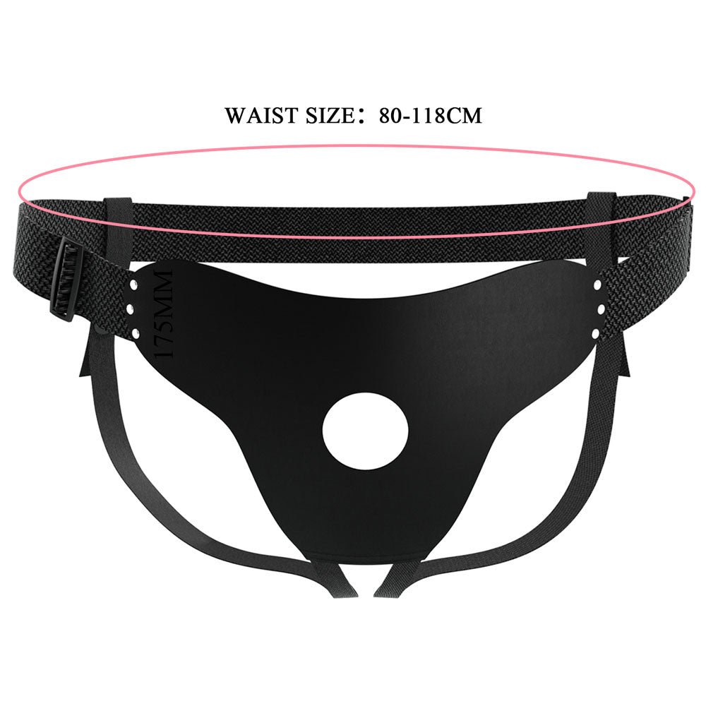 Front view of strap-on on clear white background showing waist size | Flirty Bay, sex toys for couple Australia